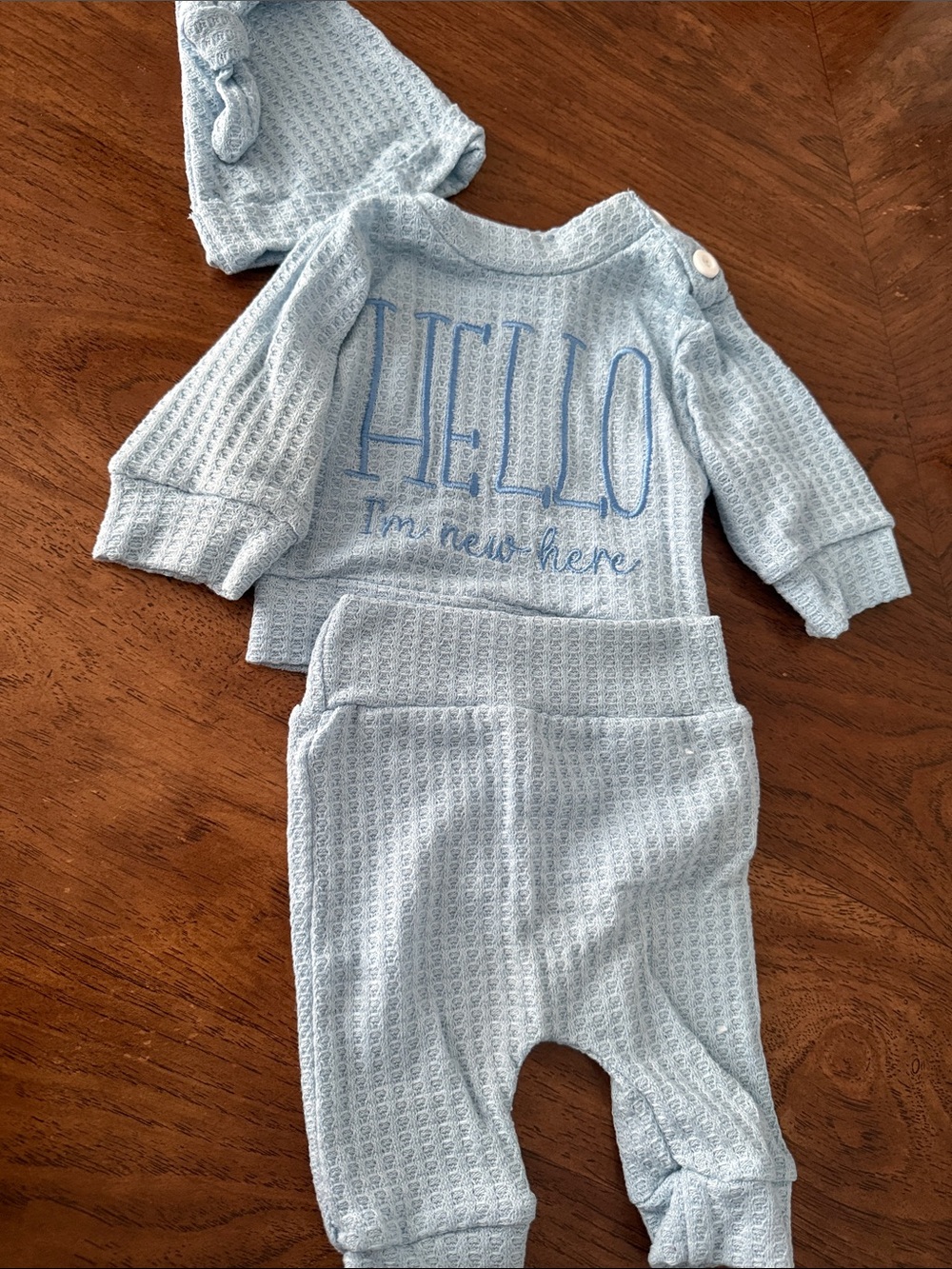 SHEIN Light Blue Waffle Knit One-Piece Set
